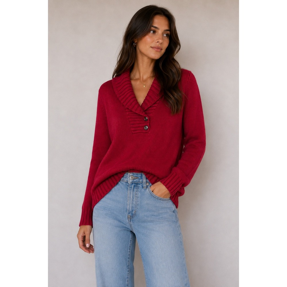 Ralph Lauren LRL Shawl Collar Sweater XL Red Preppy Academia Heritage